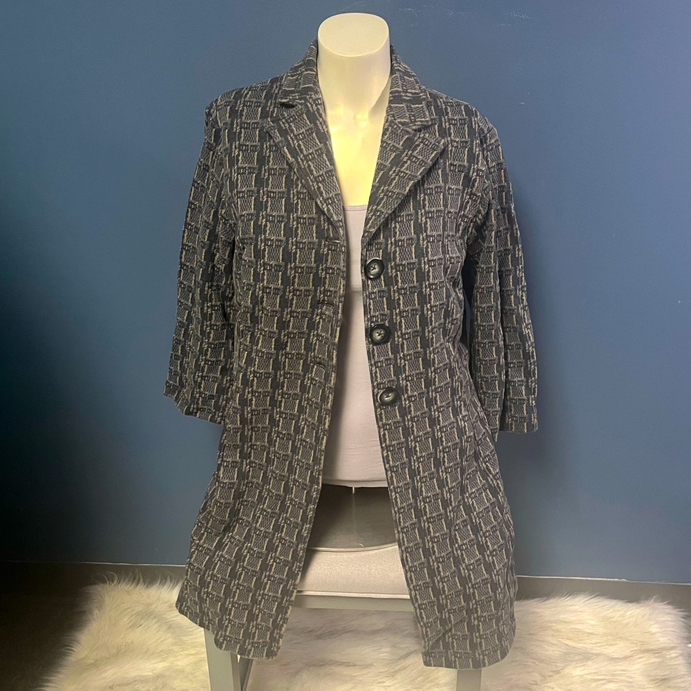 Yansi Fugel Gray Patterned Jacket Blazer Car Coat